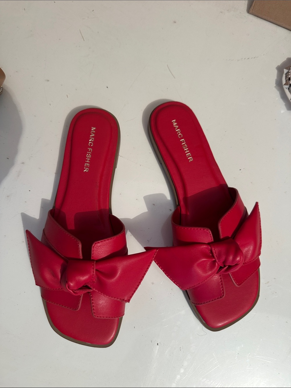 Marc Fisher Red Knot Bow Slide Sandals